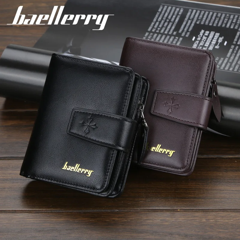 Baellerry многофункциональные мужские кожаные короткие кошельки, мужской кошелек, Одноцветный клатч с застежкой, сумка для денег с карманом на молнии, высокое качество, бренд
