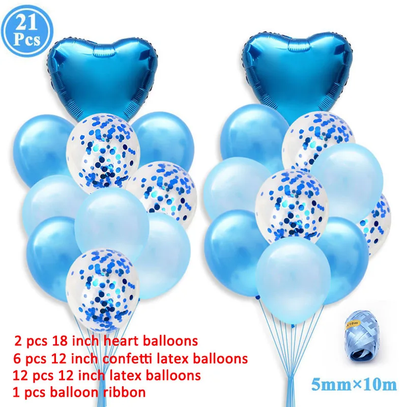21pcs blue Первый день рождения мальчик вечерние голубые серебряные конфетти воздушные Шары Баннер 1-й декорации с днем рождения ребенок мой 1 год Декор ко дню рождения - Цвет: 21pcs blue