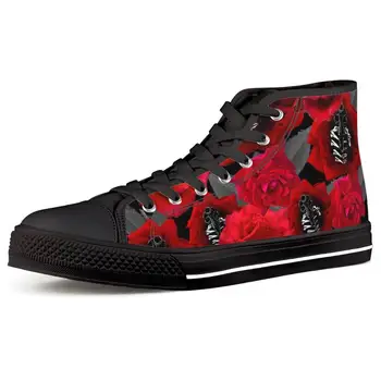 

Passionate Red Rose Pattern Custom Female High-top Canvas Shoes Fashion Student Board Shoes Women Breathable Vulcanized Shoes