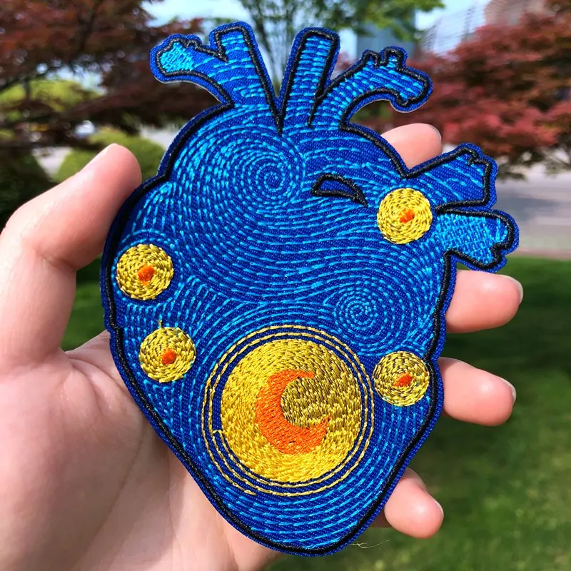 Prajna Van Gogh Patch Embroidered Patches For Clothing Iron On Patches Cartoon Wave Patches For Clothes Applique Stripe Badges