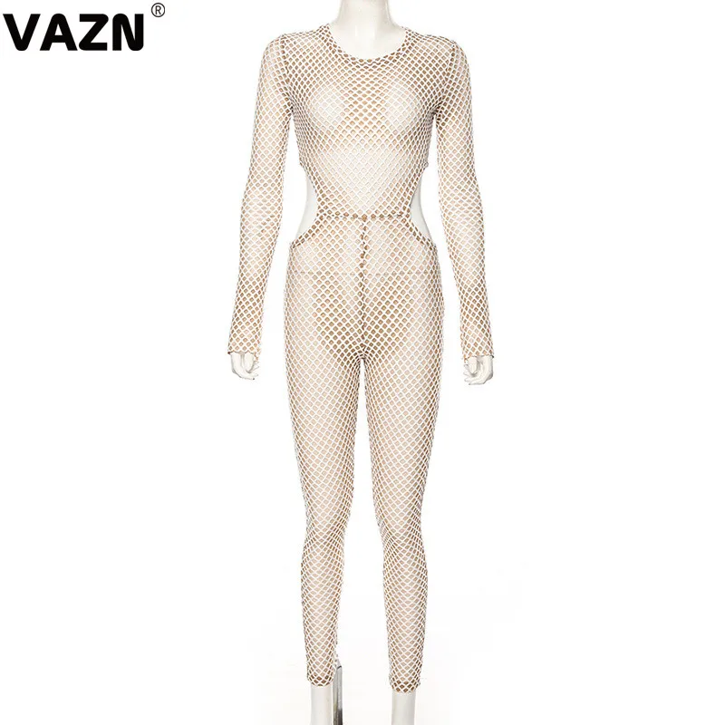 VAZN SXR1735653 новые необычные Сексуальные Клубные открытые однотонные женские прозрачные эластичные длинные комбинезоны-карандаш с длинным рукавом