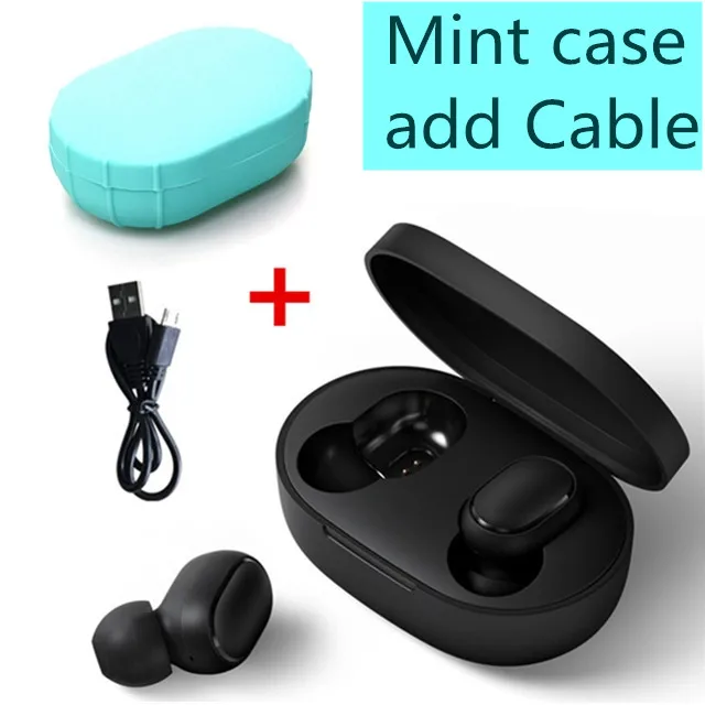 add mint case cable Xiaomi Redmi Airdots беспроводные наушники Bluetooth 5,0 Голосовое управление гарнитуры шумоподавление управление - Цвет: add mint case cable