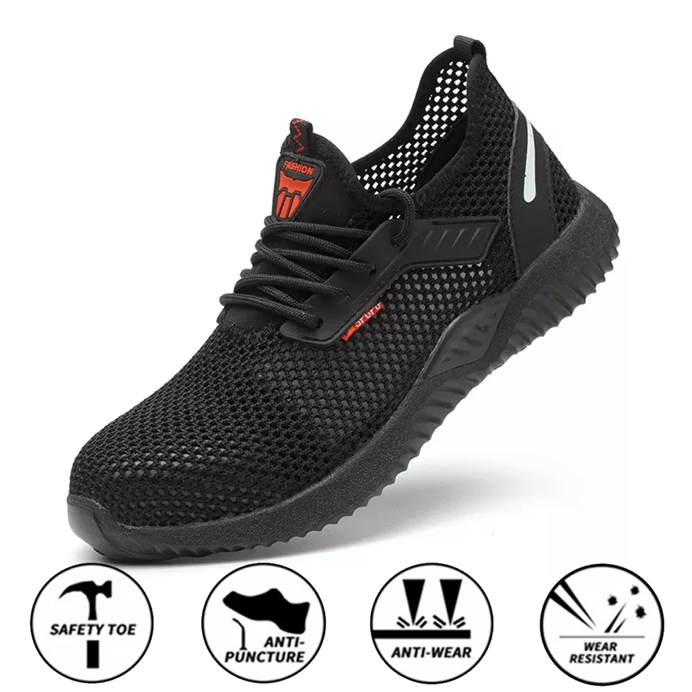 Zapatos de seguridad de verano para hombre, calzado de trabajo de malla  transpirable, informal, ligero|Calzado de seguridad| - AliExpress
