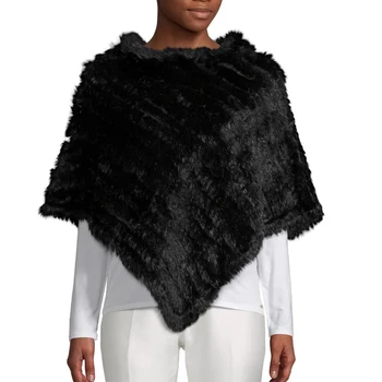 

2019 new Genuine Real Knitted Rabbit Fur Poncho Wrap scarves women natural rabbit fur Shawl triangle Cape free shipping