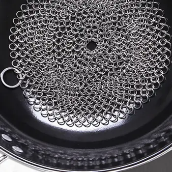 

Stainless Steel Chainmail Scrubber With Hanging Ring Cast Iron Cleaner Cookware Cleaning Brush For Skillet Wok Pot Pan