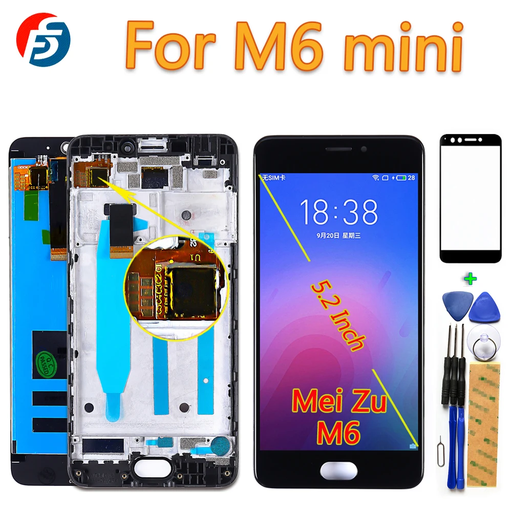 

100% Tested 5.2 inch Touch Screen For M6 mini / Meilan 6 M711Q LCD Display Digitizer Assembly Replacement Parts Frame Free Tools