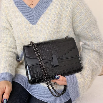 

Pu Leather Women Shoulder Bags Small Ladies Crossbody Bags Fashion Handbags Crocodile Pattern Square Chain Alligator Bags