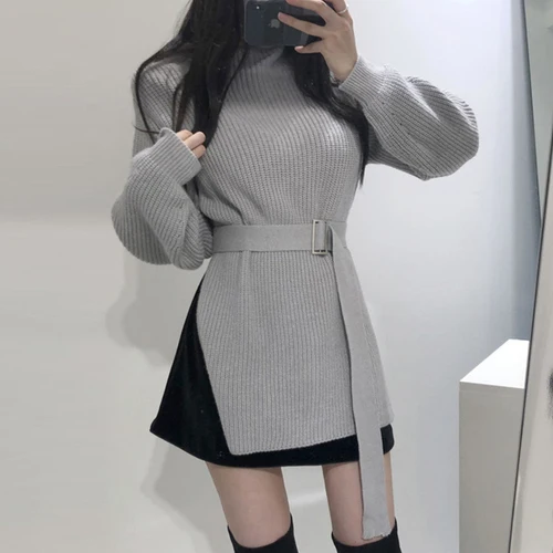 Light Grey JoinYouth корейский шик твердые пуловеры пояса Водолазка Теплые мягкие женские Свитера Осень Винтаж зимняя водолазка Femme J334 - Цвет: Light Grey