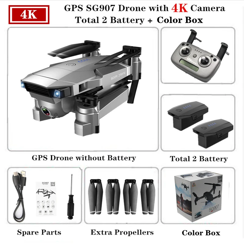 SG907 Радиоуправляемый Дрон с GPS 4K Квадрокоптер с 5G WiFi 90 градусов Электрическая регулировка камера слежения за мной Квадрокоптер VS S167 E520S Дрон - Цвет: 4K-Color Box-2B