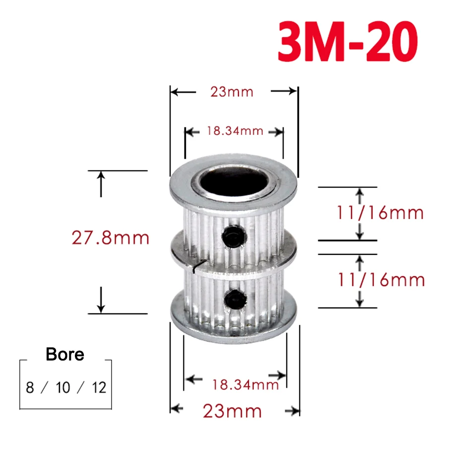 

1Pcs 3M20 Tooth Timing Pulley Double Round-Headed Synchronous Wheel Gear Width 11mm 16mm Bore 8mm 10mm 12mm