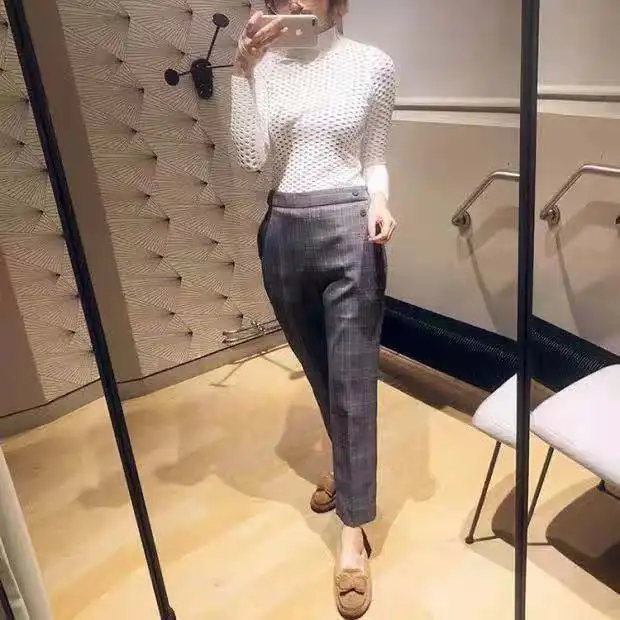

Female Hollow Out Knit White Sweater Spring Solid Long Sleeve Pullover Slim Women Casual Tops