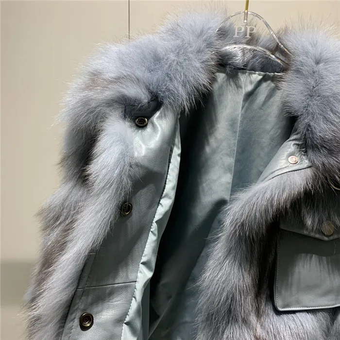 Mateau hiver femme, зимняя Женская Толстая теплая куртка из натурального Лисьего меха, овчина, с карманом, натуральная Шуба для женщин