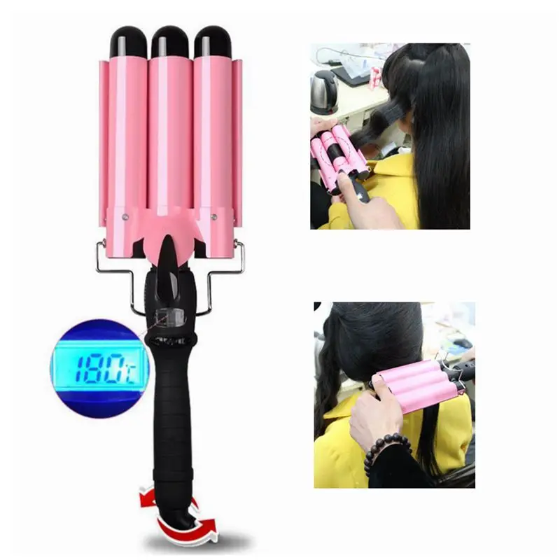 

Professional Hair Curling Iron LCD Display Ceramic Triple Barrel Hair Curler Hair Waver Styling Tools Hair Styler 100-240V