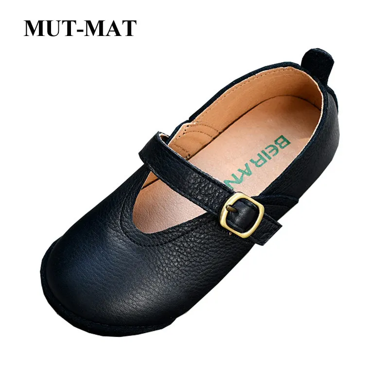  New children's shoes Geniune leather casual Soft cowhide  autumn new single shoes  princess college black Footwear