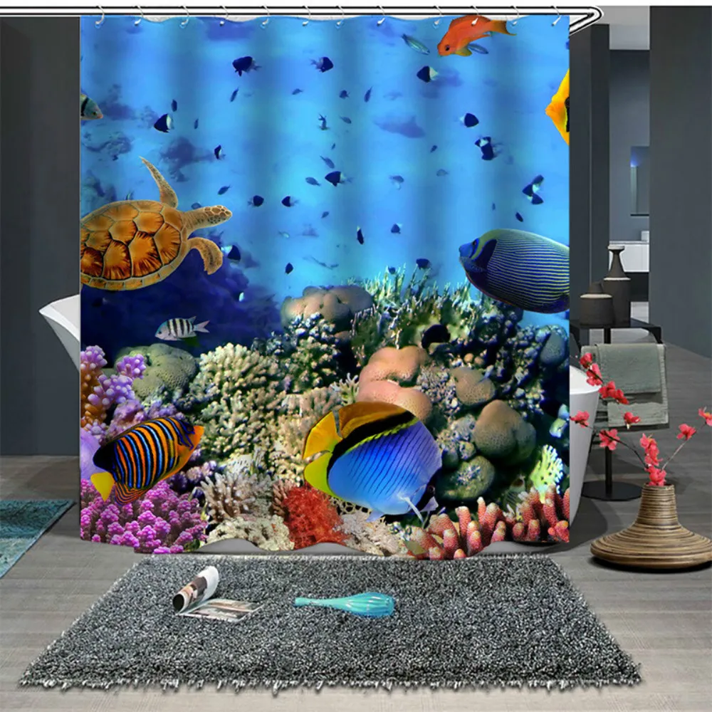 Cilected морские животные 3D печать занавеска для душа водонепроницаемый полиэстер дышащая ванная комната занавеска домашний декор с 12 крючками - Цвет: YL002-016