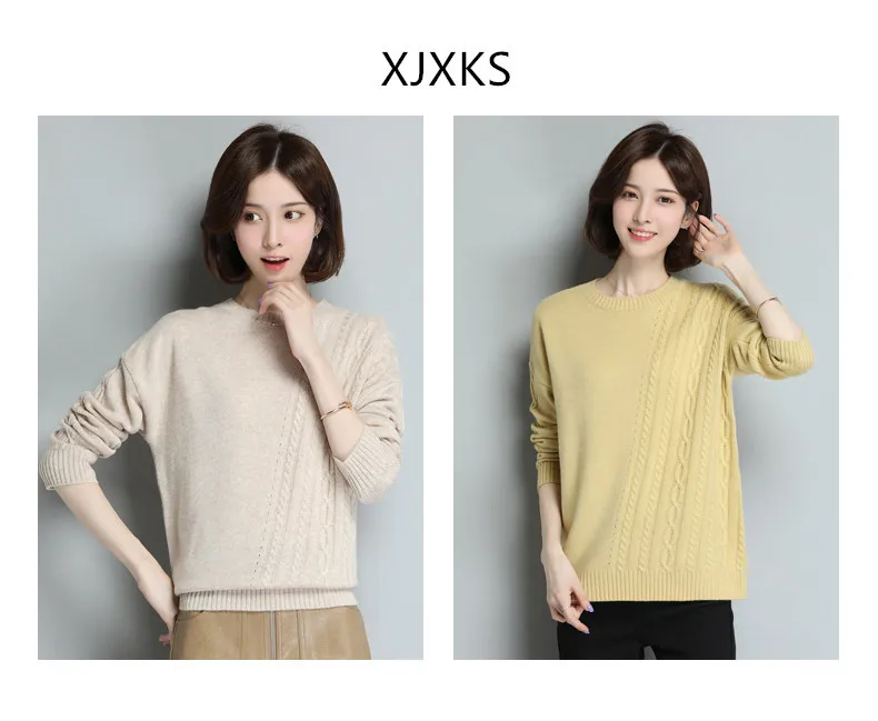 XJXKS Round neck long sleeve women sweater autumn winter new large size comfortable cashmere knitted sweater women pullover