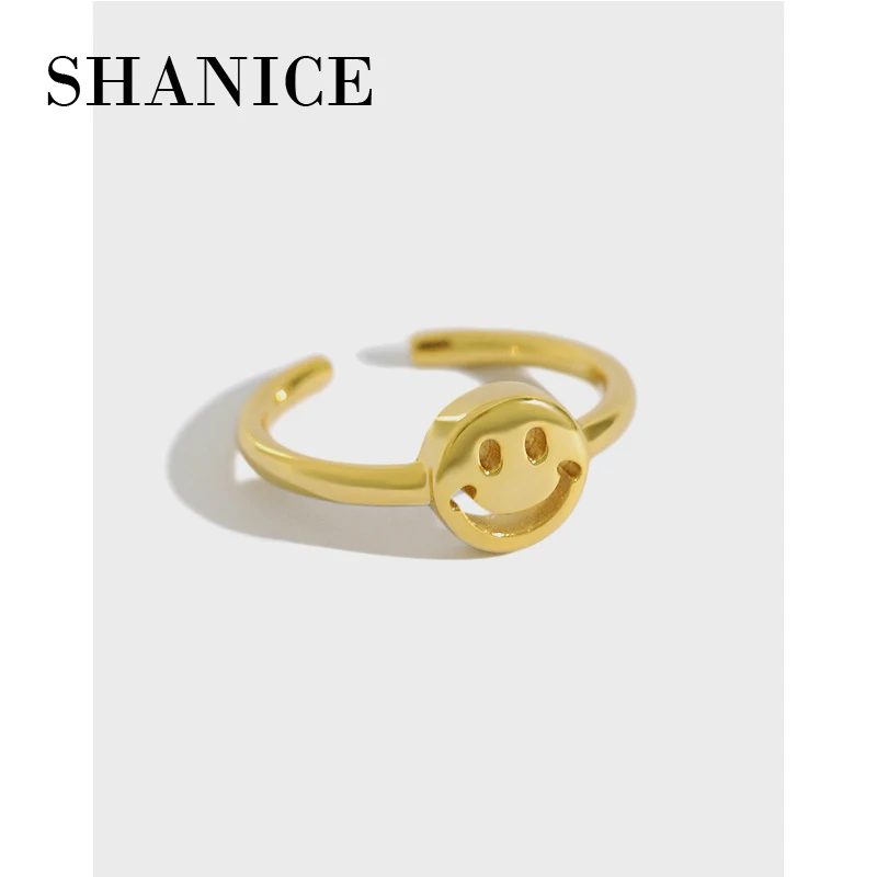 Gran oferta SHANICE de Plata de Ley 925 anillo de apertura Retro INS personalidad Simple sonrisa cara estilo Punk joyería de plata de moda para niña dg5wdOnj