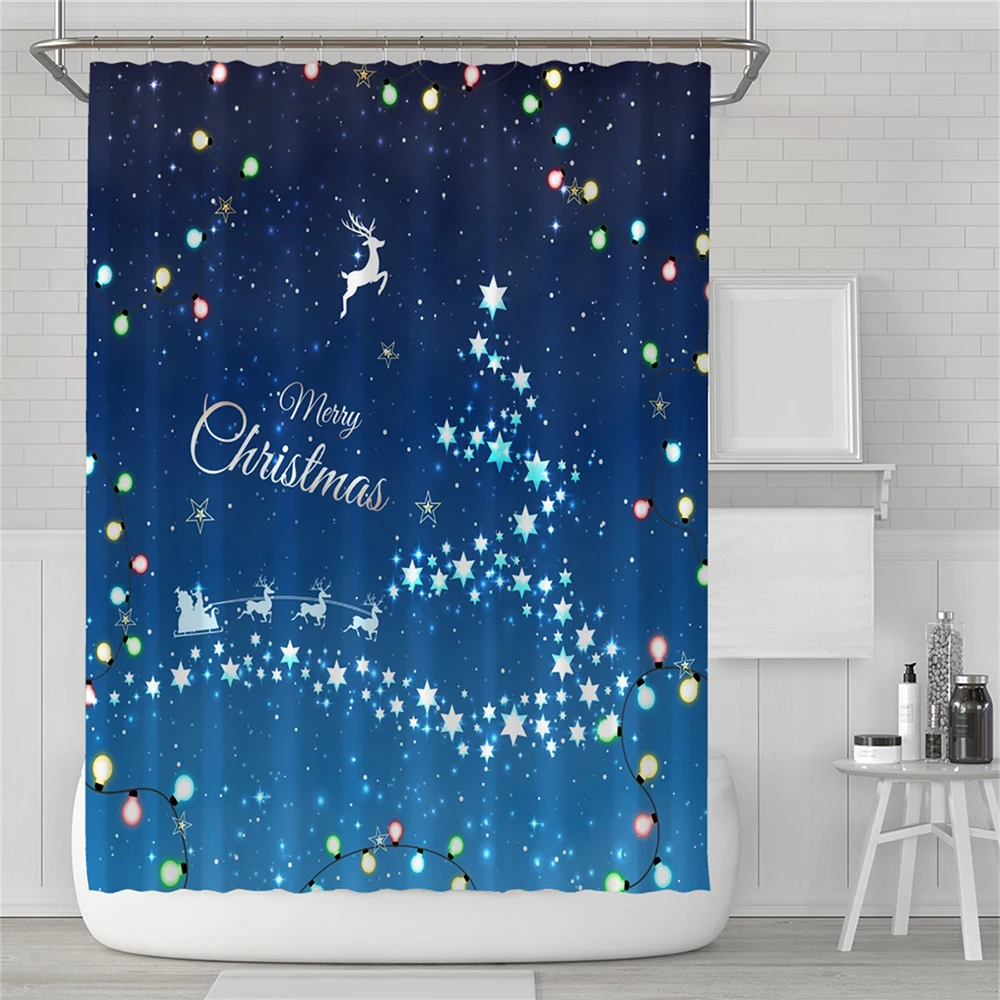Merry Christmas Водонепроницаемая занавеска для душа с принтом дерева снеговика звезды ночной узор занавеска для ванной комнаты занавеска для душа s