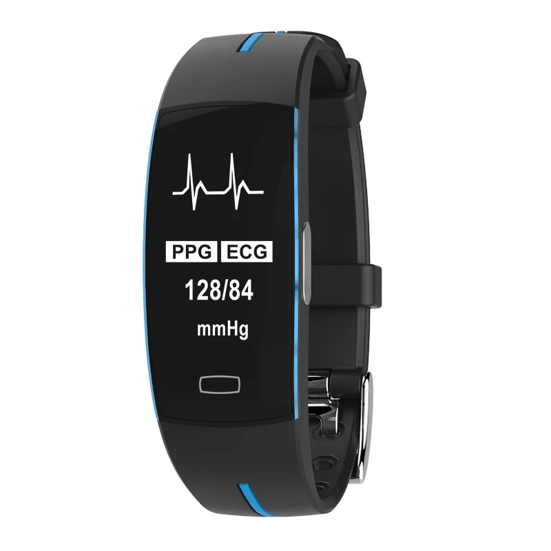 Фитнес-трекер Bluetooth монитор сердечного ритма ECG PPG счетчик калорий Шагомер сна водонепроницаемые Смарт-часы для Android IOS - Цвет: Blue Black
