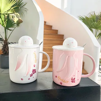 

Cartoon Cute Rabbit Embossed Ceramic Mug with 3D Lid Spoon Creative Milk Coffee Mug Home Office Large Capacity Breakfast Tea Mug