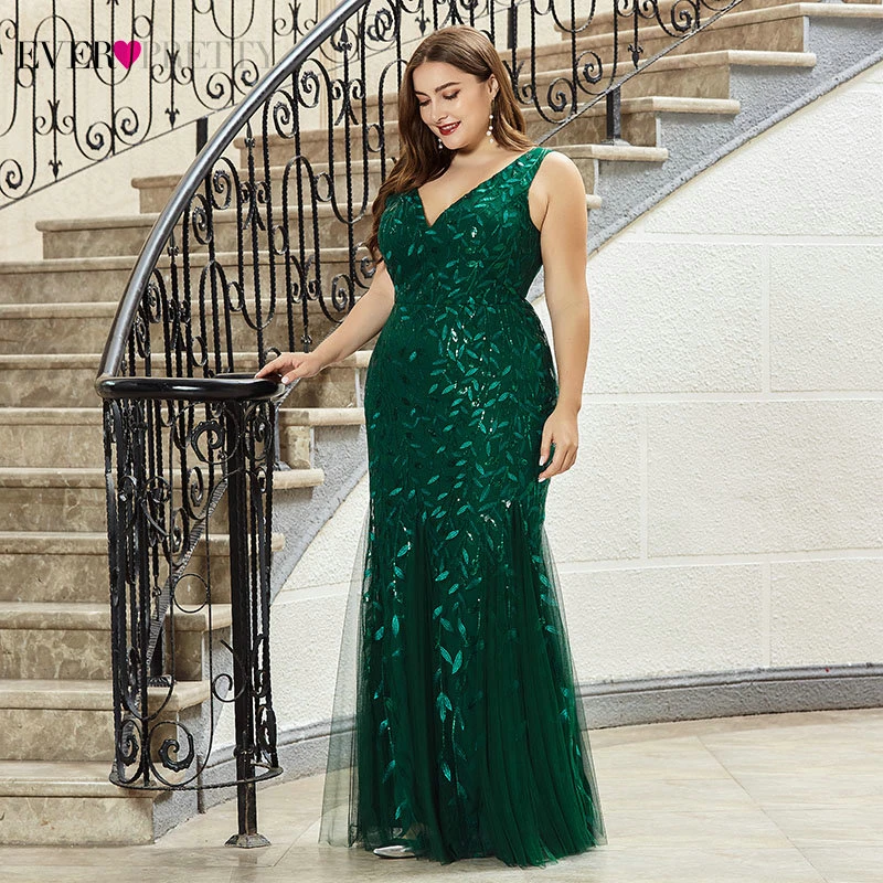 Elegant Plus Size Prom Dresses Long Ever Pretty Robe De Soiree Mermaid V Neck Sequined Wedding Party Gowns Vestidos De Fiesta