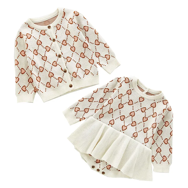 

Kids Clothes Spring Autumn Long-Sleeved Printed Sweaters Girl Cardigan Coat Crawling Tops 2 Sets Cotton 0-3 Y Quality Child Wear