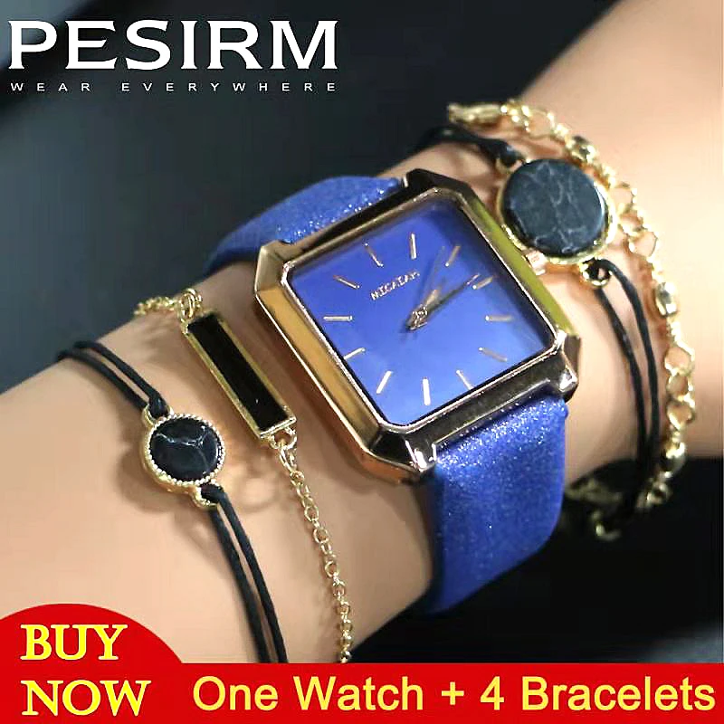 

5PCS Women Rectangle Styleish Watch Reloj Mujer Ladies Fashion Luxury Watches High Quality Waterproof Female Clock