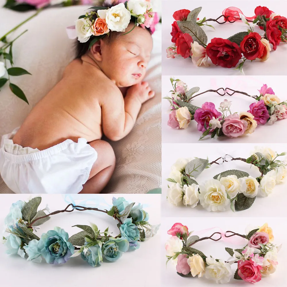 Baby Headband Fashion Baby Kids Handmade Rose Flower Headband Hairband Wreath Flower Girls Turban Hair Accessories