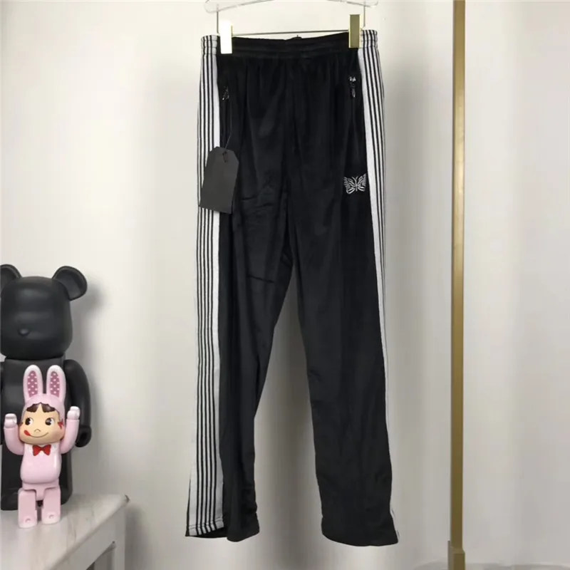 AWGE Needles спортивные штаны для мужчин и женщин 1:1 высокого качества с вышивкой бабочки полосатые бегуны бархатные иглы AWGE спортивные штаны - Цвет: 1