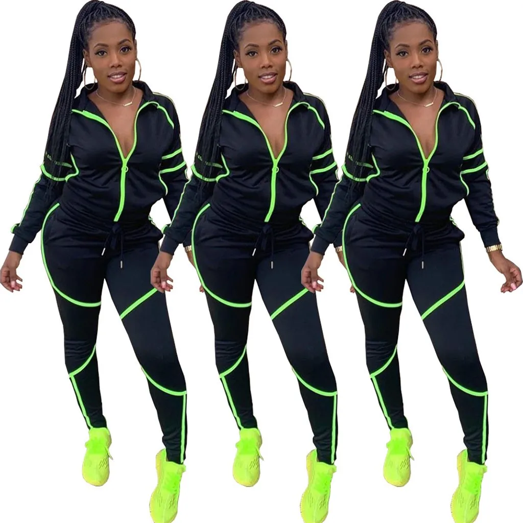 women tracksuits 2 piece set neon bright color set Long Sleeve Tops+ Pants women tracksuit autumn winter eşofman takımı#3