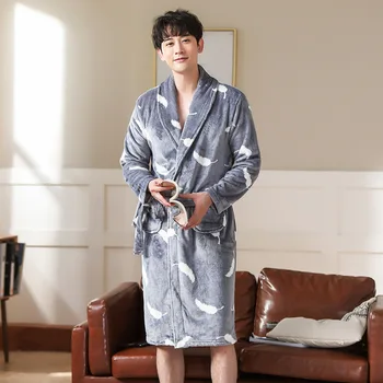 

2020 Winter Men's Bath Robe Long-sleeve Flannel Pajamas for Men Casual Bathrobe Male Kimono Dressing Robe Gowns Sleepwear