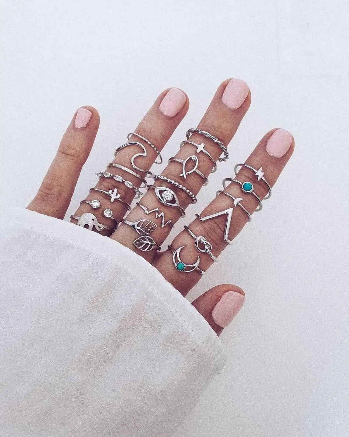 Silver Elephant Leaves Wave Moon Crystal Geometric Joint Ring Set 20pcs / set Women Wedding Party Jewelry Accessories ring set silver ring wedding rings wedding ring jewelry accessories