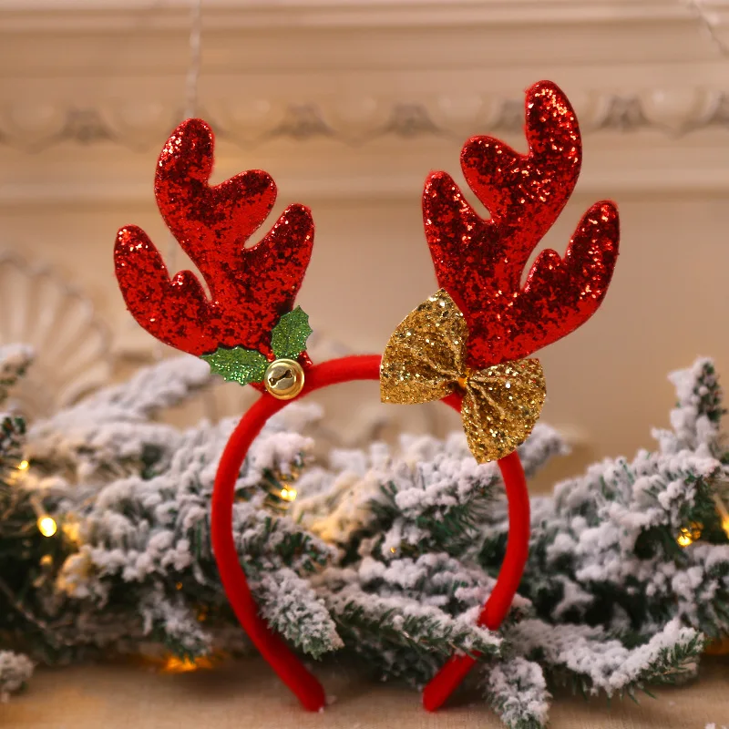Рождественские детские повязки на голову, золотые оленьи рога, рождественские шапки, рождественские детские головные уборы, вечерние украшения