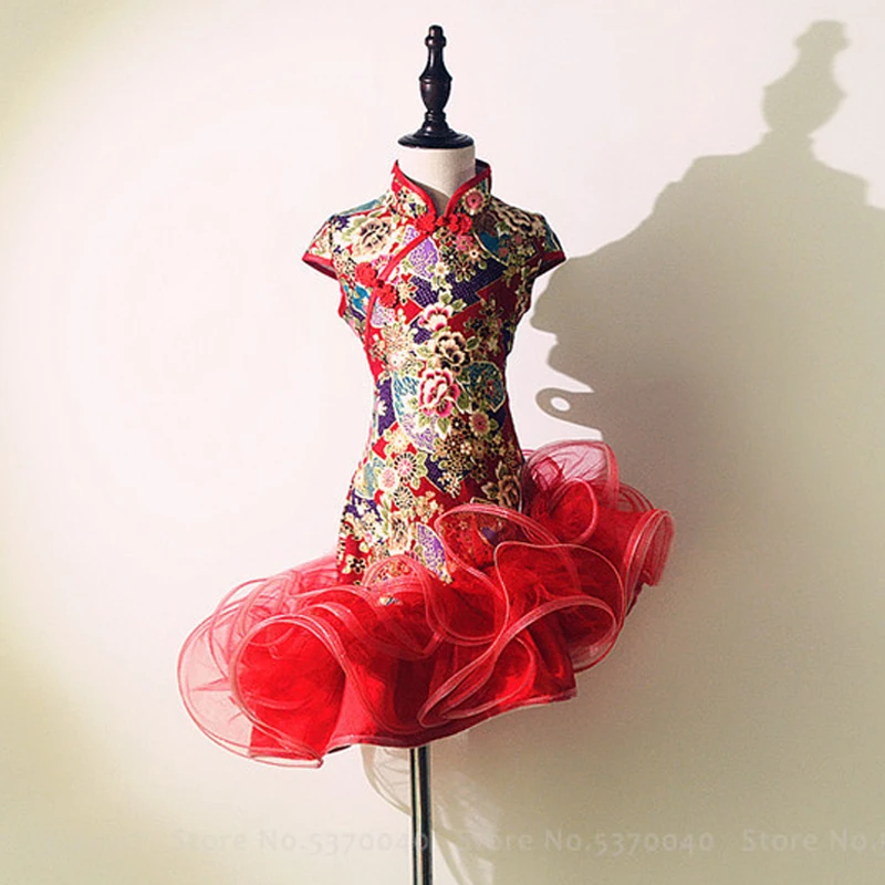 

Girls Cheongsam Princess Evening Formal Dress Children Stage Performance Costume Kids Chinese Traditional Embroidery Skirt Qipao