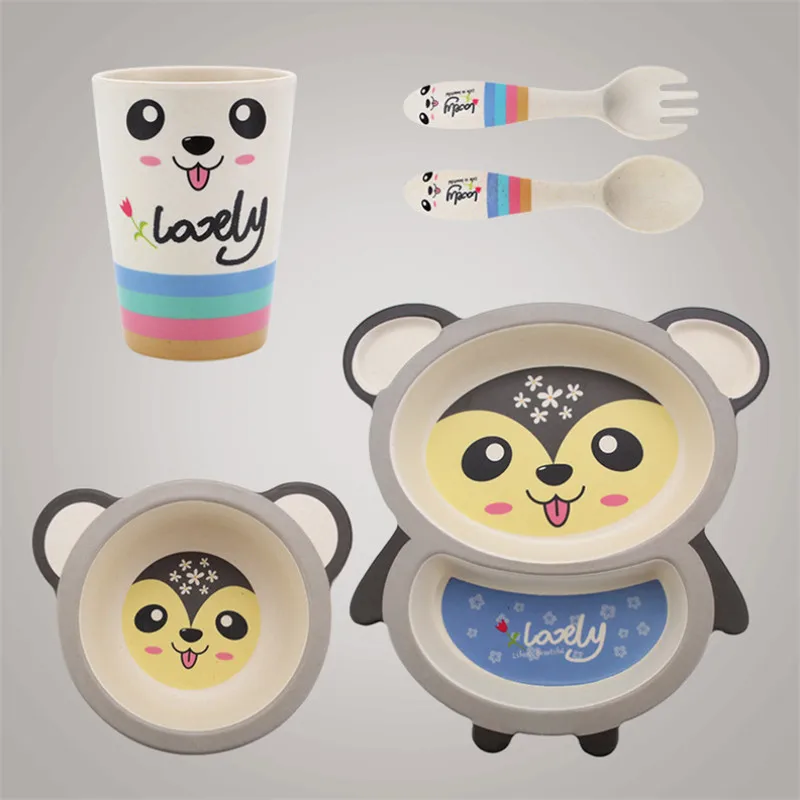 5 шт./компл. мультфильм животных Fuwa детская посуда пластины чашки декоративные столовая вилка бамбуковое волокно детский контейнер набор посуды
