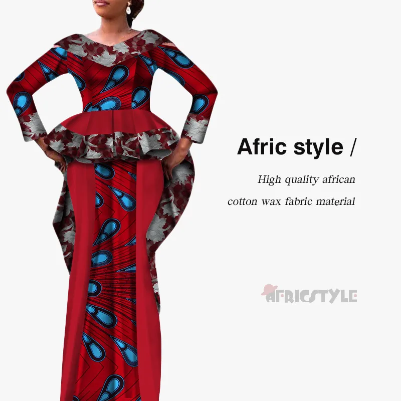 9 African Dashiki Bazin Dress 2- Piece Top and High Waist Skirt Set model WY5341 - Цвет: 9