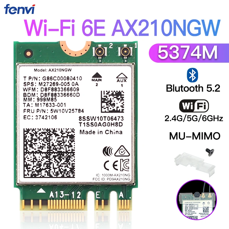 Generic 5374Mbps Intel AX210 WiFi 6E M.2 Wireless Card For Bluetooth 5.