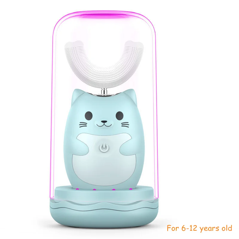Blue 6-12years old Детская умная звуковая зубная щетка u-образная силиконовая УФ-дезинфицирующая зубная щетка Детская автоматичесой сушки IPX7 Водонепроницаемая зубная щетка - Цвет: Blue 6-12years old