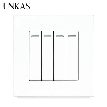 

UNKAS Grey Simple Style PC Plastic Panel 4 Gang 1 / 2 Way Reset Pulse Momentary Contact Push Button Gray Wall Light Switch 16A
