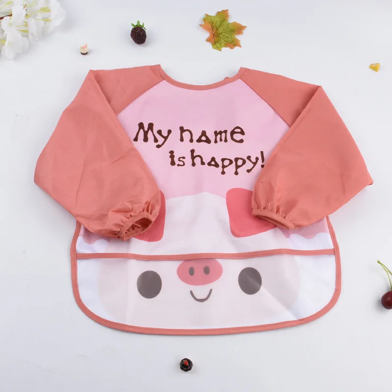 New Baby Bibs Toddler Baberos Bavoir Animals Waterproof Long Sleeve Apron Cartoon Children Feeding Smock Bib Baby Stuff - Цвет: D