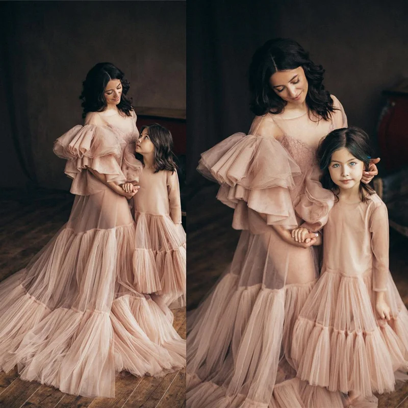 

Ruffles Illusion Tulle Robe Long Sleeve Women Winter Kimono Pregnant Party Sleepwear Prom Ladies Bathrobe Nightgown Robes