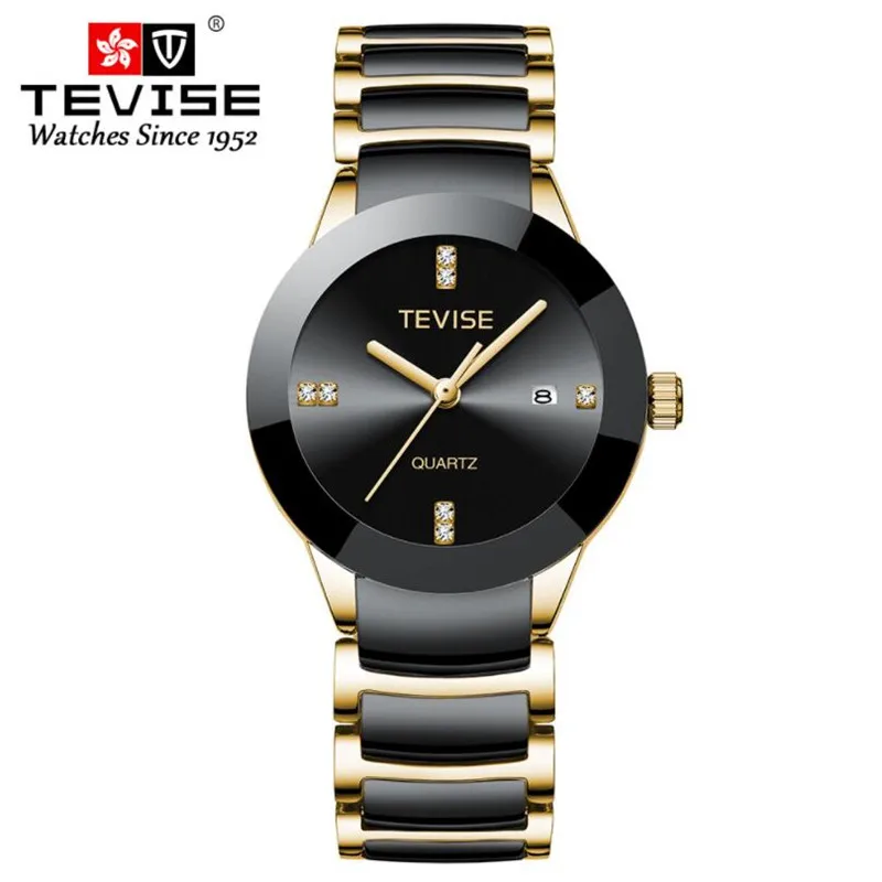 Auto Date Lover's Watches Simple Elegant White Ceramic Waterproof Couple Watch Gifts for Men Women Clock Fashion Casual - Цвет: Womens Black gold