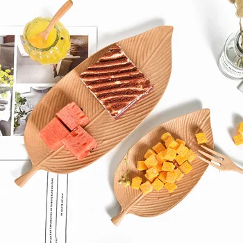 

Bread Fruit Dishes Leaf Shape Wood Plate storage Trays Beech Wood Pan Plate Saucer Tea Tray Dessert Dinner
