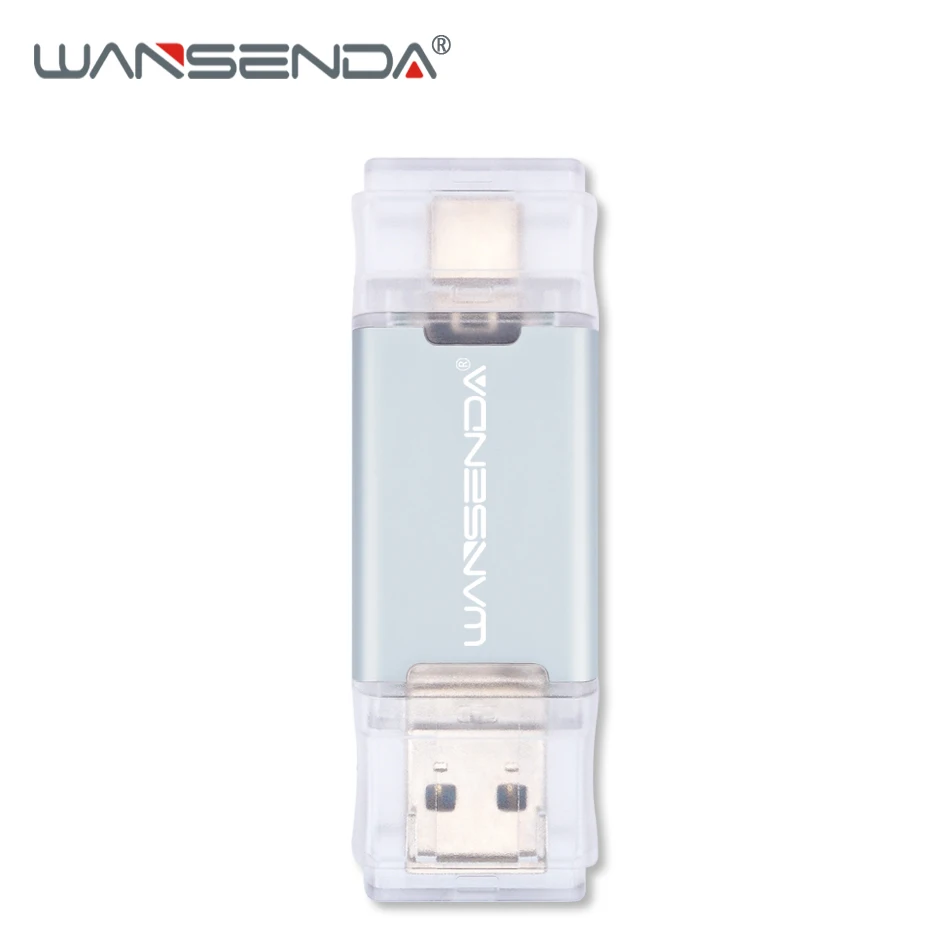 Серебристый WANSENDA OTG USB флеш-накопитель 2 в 1 TYPE-C и USB3.0 флеш-накопитель 256 ГБ 128 Гб 64 ГБ 32 ГБ 16 ГБ Флешка USB карта памяти для Android/PC - Цвет: Серебристый