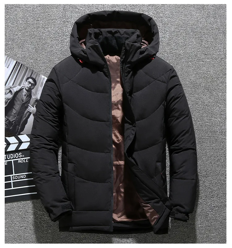 Casual Slim Men's Thick Down Jacket Winter Windproof Warm Parka Thick Hooded Male Brand Clothing White Duck Down Coat