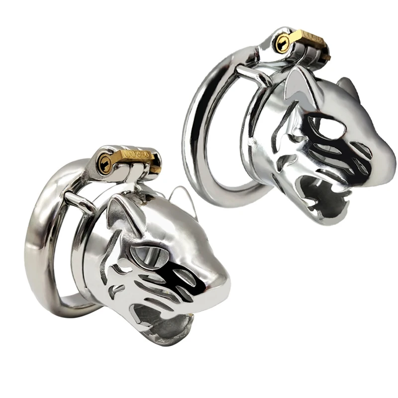 Stainless steel Tiger head short male Chastity cage metal penis lock ring ball stretcher BDSM bondage restraint sex toy for man | Красота и