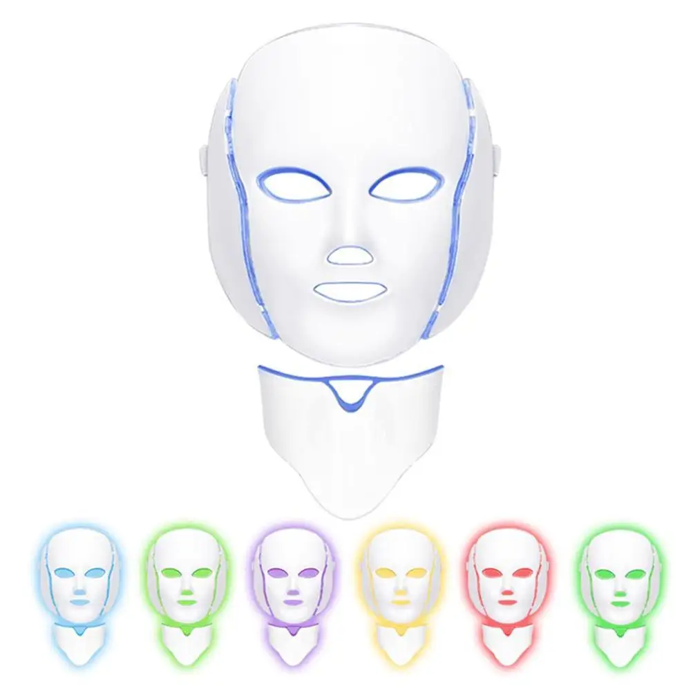

7 Colors Light LED Facial Mask With Neck Skin Rejuvenation Whitening Instrument Face Care Treatment Beauty Anti Acne Therapy
