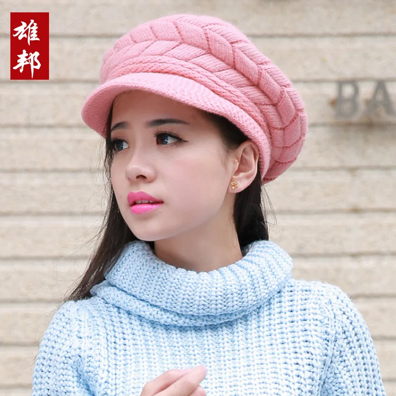 

New Style Autumn And Winter Women's Thick Warm Short Brim Cricket-cap Earmuff plus Velvet Knitted Hat Wool Hat A- 105