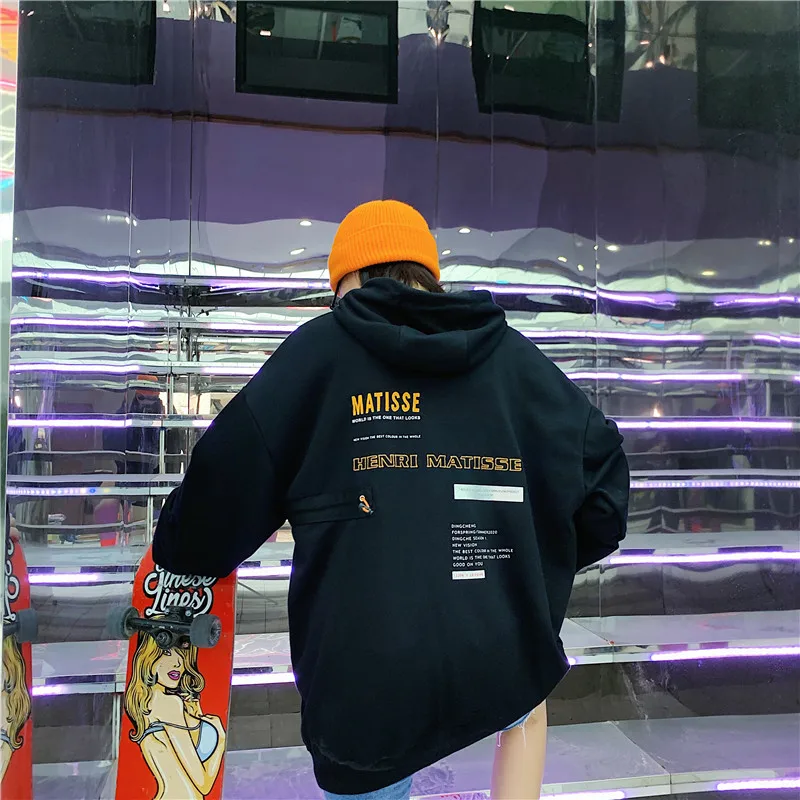 black sweatshirt Повседневные толстовки с вышитыми буквами, с круглым вырезом, осень, уличные пуловеры в Корейском стиле, свитера, женская одежда - Цвет: black sweatshirt