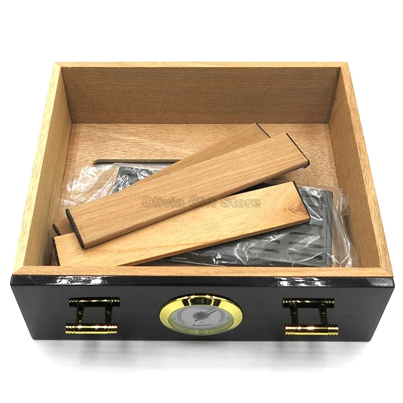 Cohiba Черный Высококачественный пианино отделка кедровое дерево для сигар Humidor шкаф для сигар чехол для сигар коробка держатель с увлажнителем гигрометр